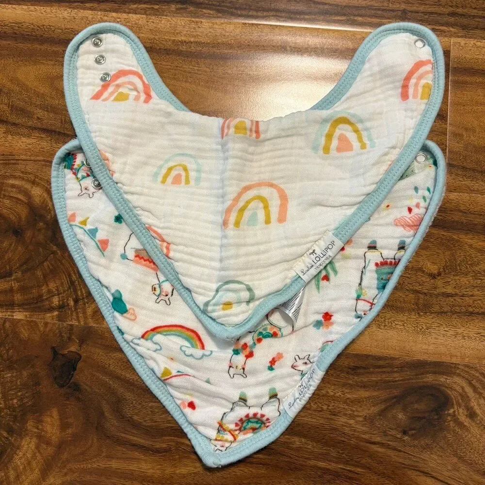 LouLou Lollipop Muslin Bandana Bibs, Rainbow and Llama